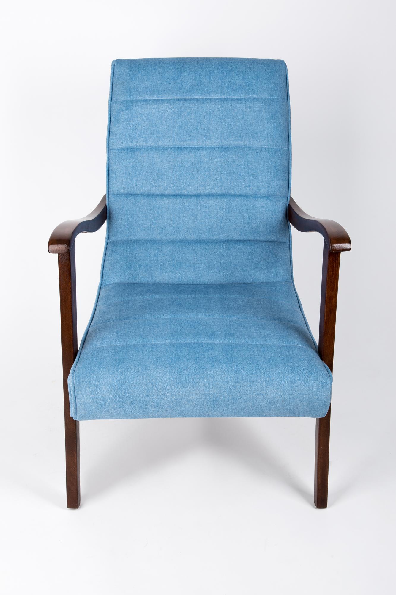 20th Century Mid-Century Modern Blue Armchair by Prudnik Furniture Factory, Poland, 1960s For Sale