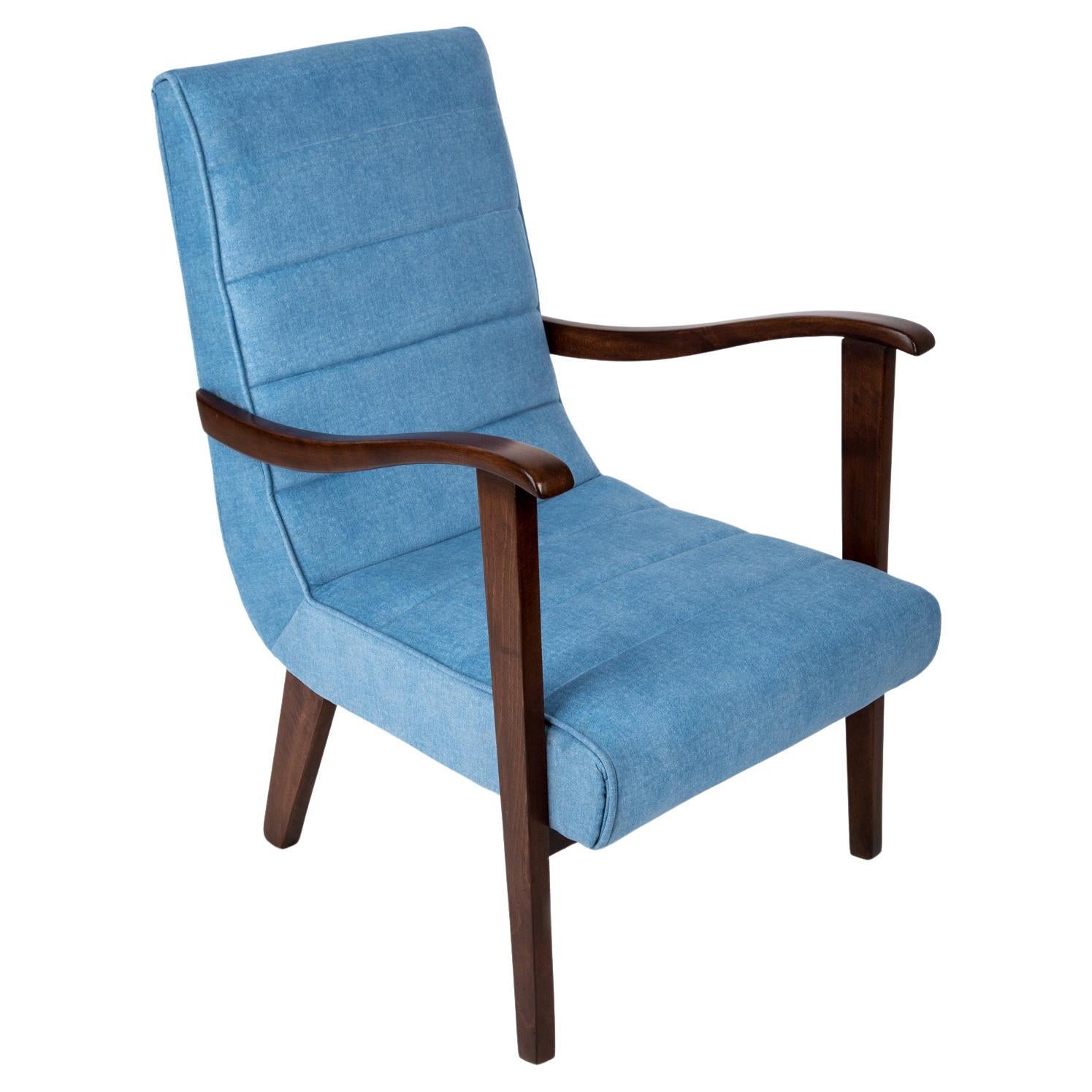 Mid-Century Modern Blue Armchair by Prudnik Furniture Factory, Poland, 1960s For Sale