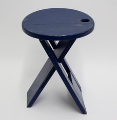 Tabouret pliant moderne du milieu du siècle dernier en hêtre bleu TS Roger Tallon, France, 1970