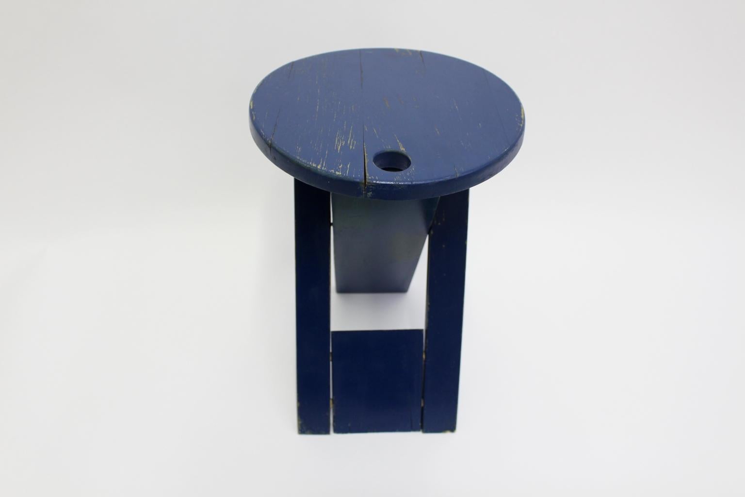 Taburete plegable vintage de haya azul de mediados de siglo TS Roger Tallon Años 70 Francia Lacado en venta