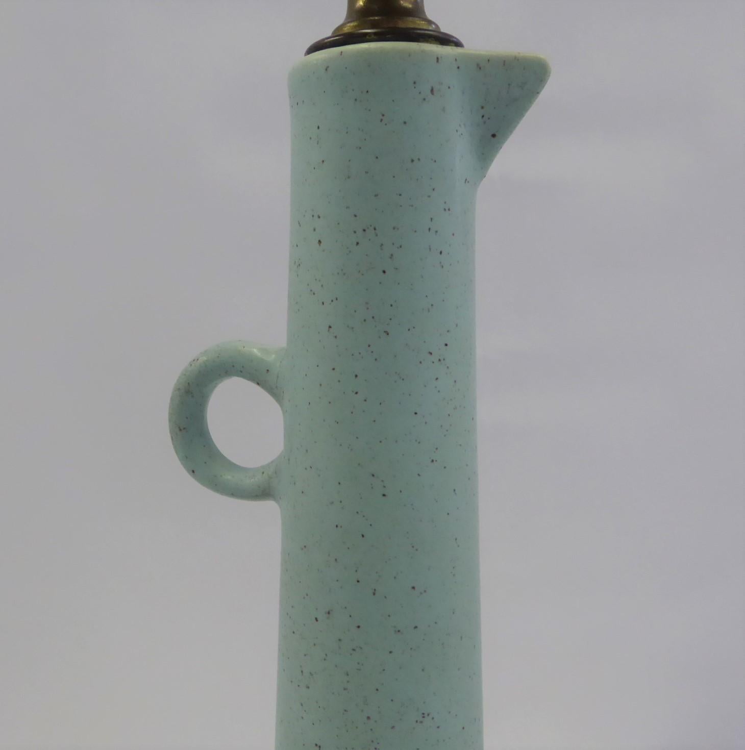 Glazed Mid-Century Modern Blue Ceramic Ewer Table Lamp, 1950s