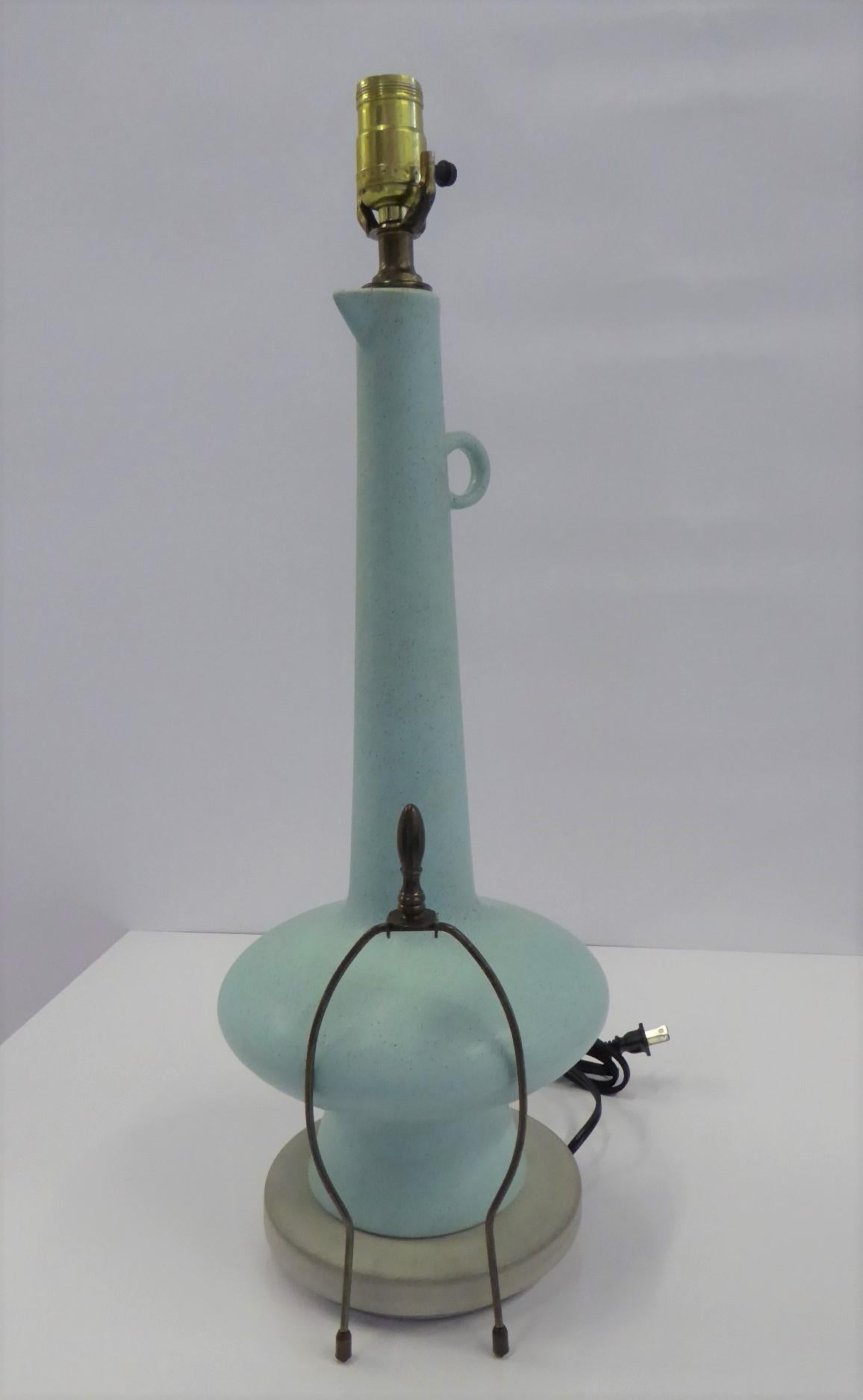 Mid-Century Modern Blue Ceramic Ewer Table Lamp, 1950s 1
