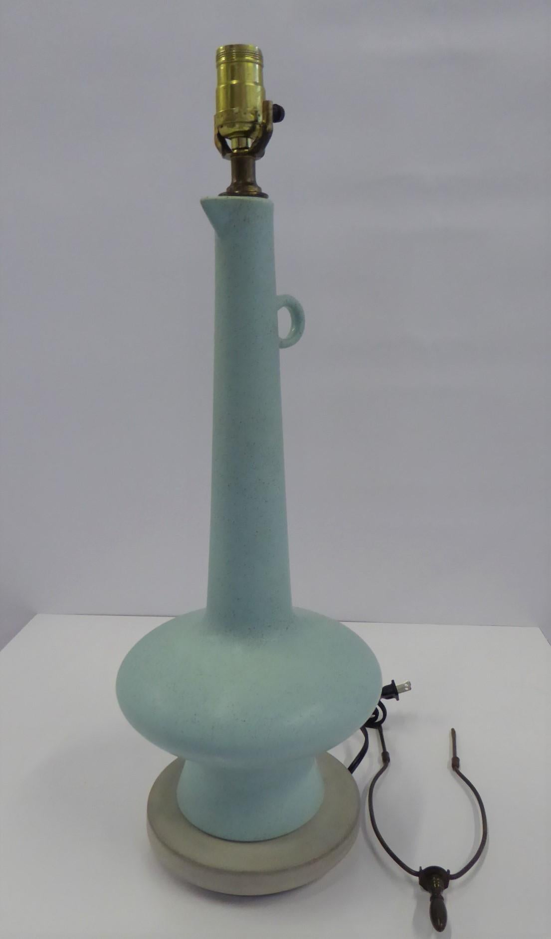 Mid-Century Modern Blue Ceramic Ewer Table Lamp, 1950s 2