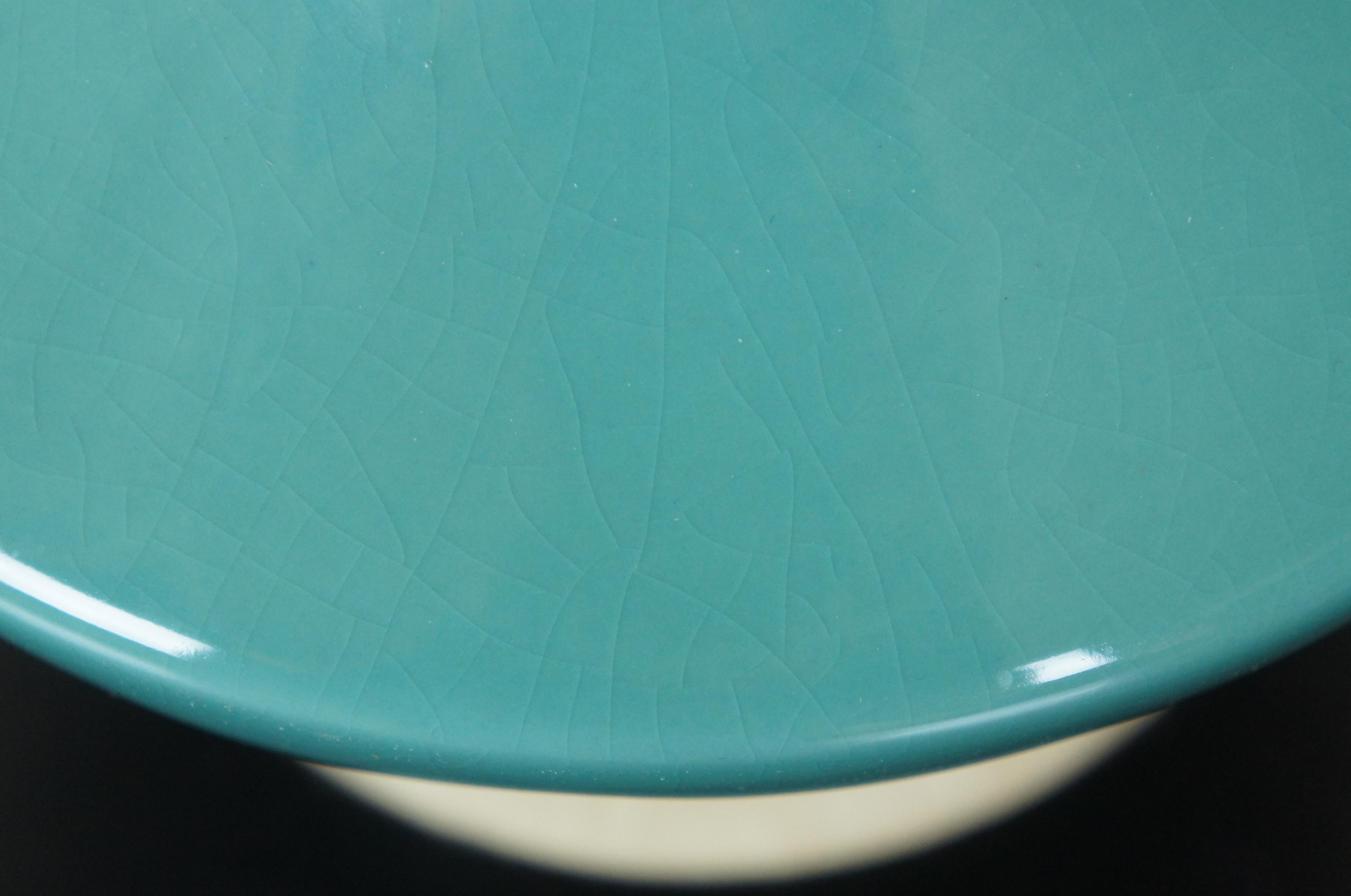 20th Century Mid-Century Modern Blue Ceramic and Pickled Oak Desk Table Lamp Atomic Boho MCM
