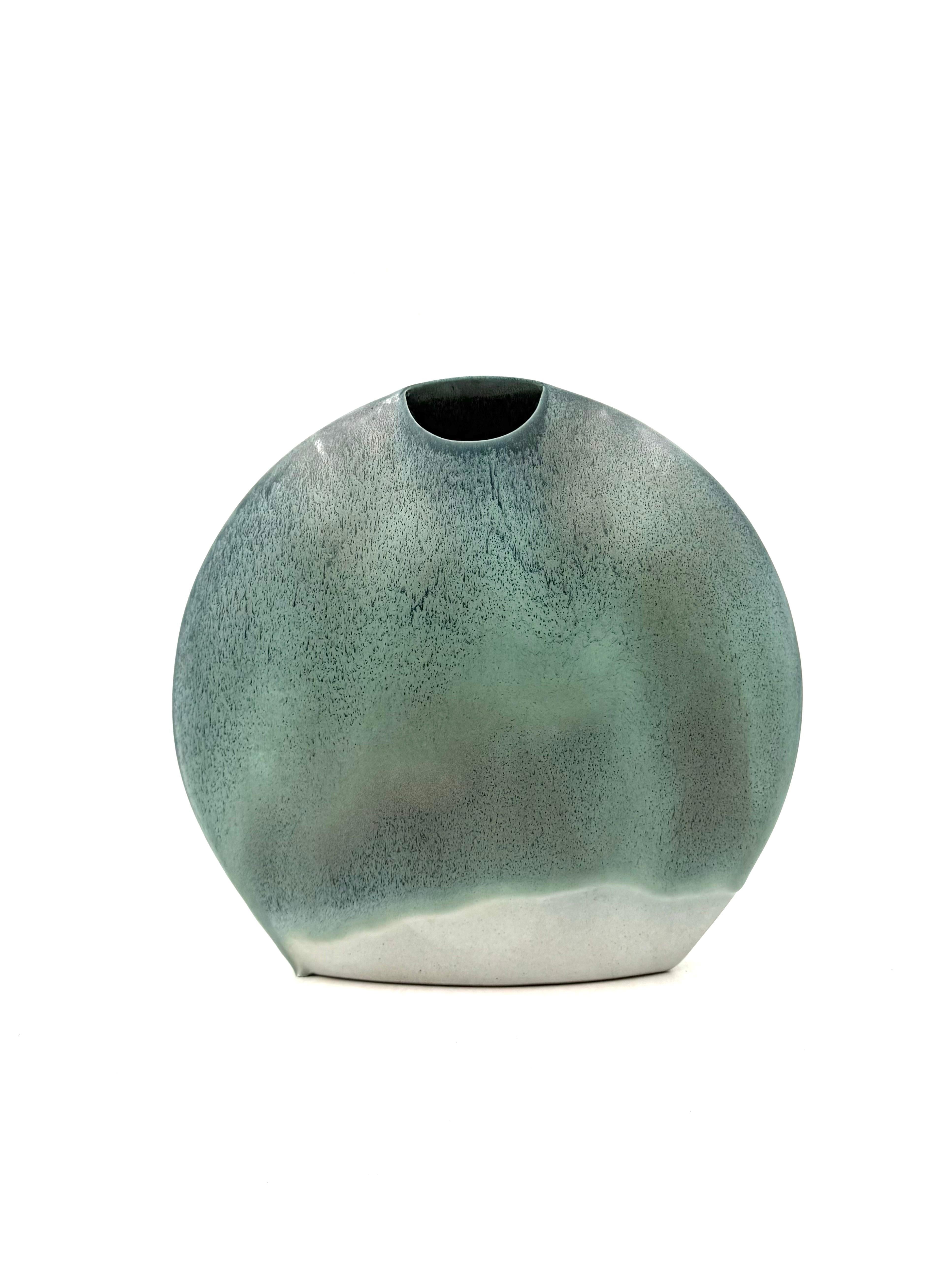 Late 20th Century Mid-century modern blue ceramic solifleur vase, France 1970 in vendita