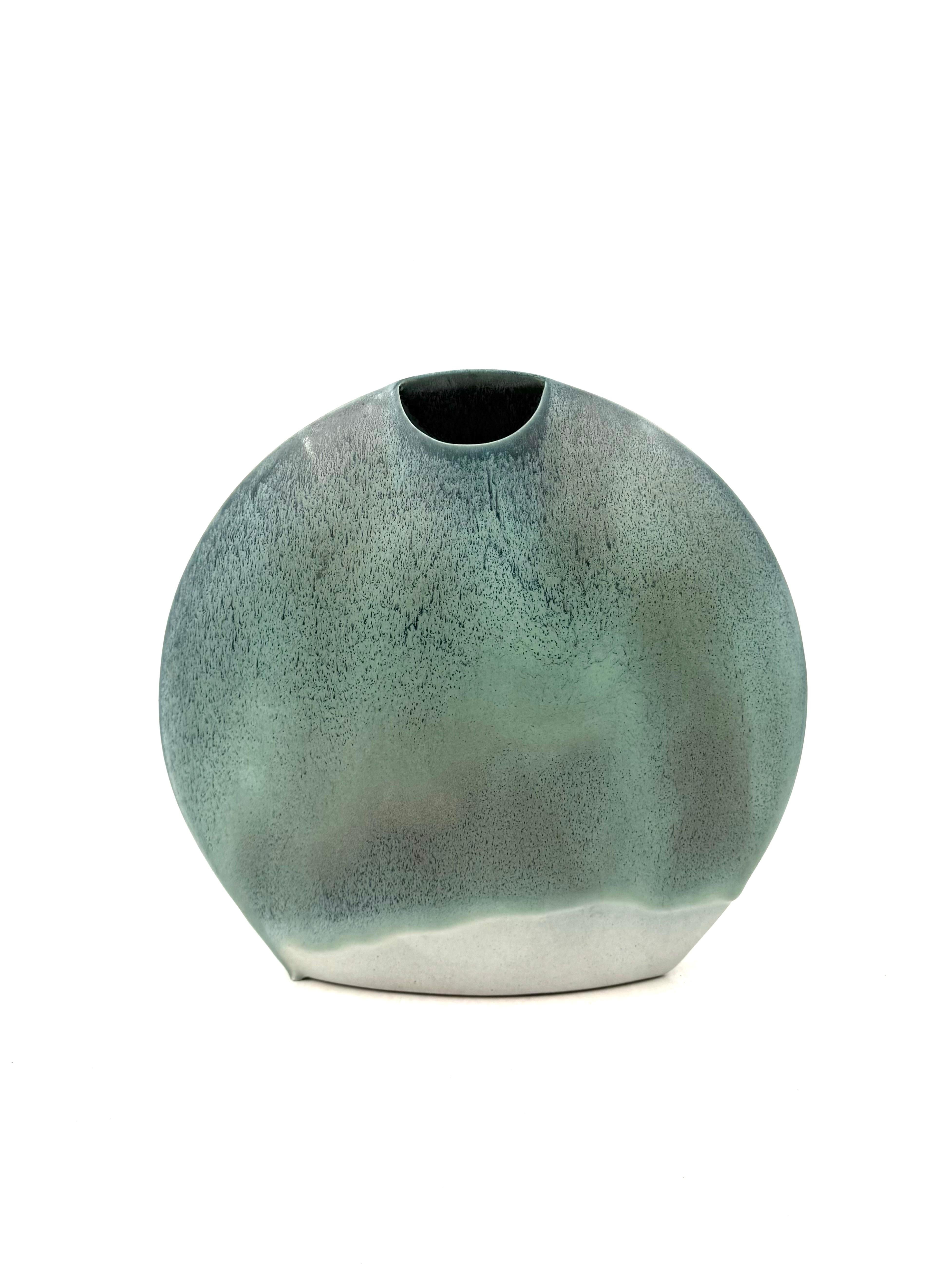 Ceramica Mid-century modern blue ceramic solifleur vase, France 1970 in vendita