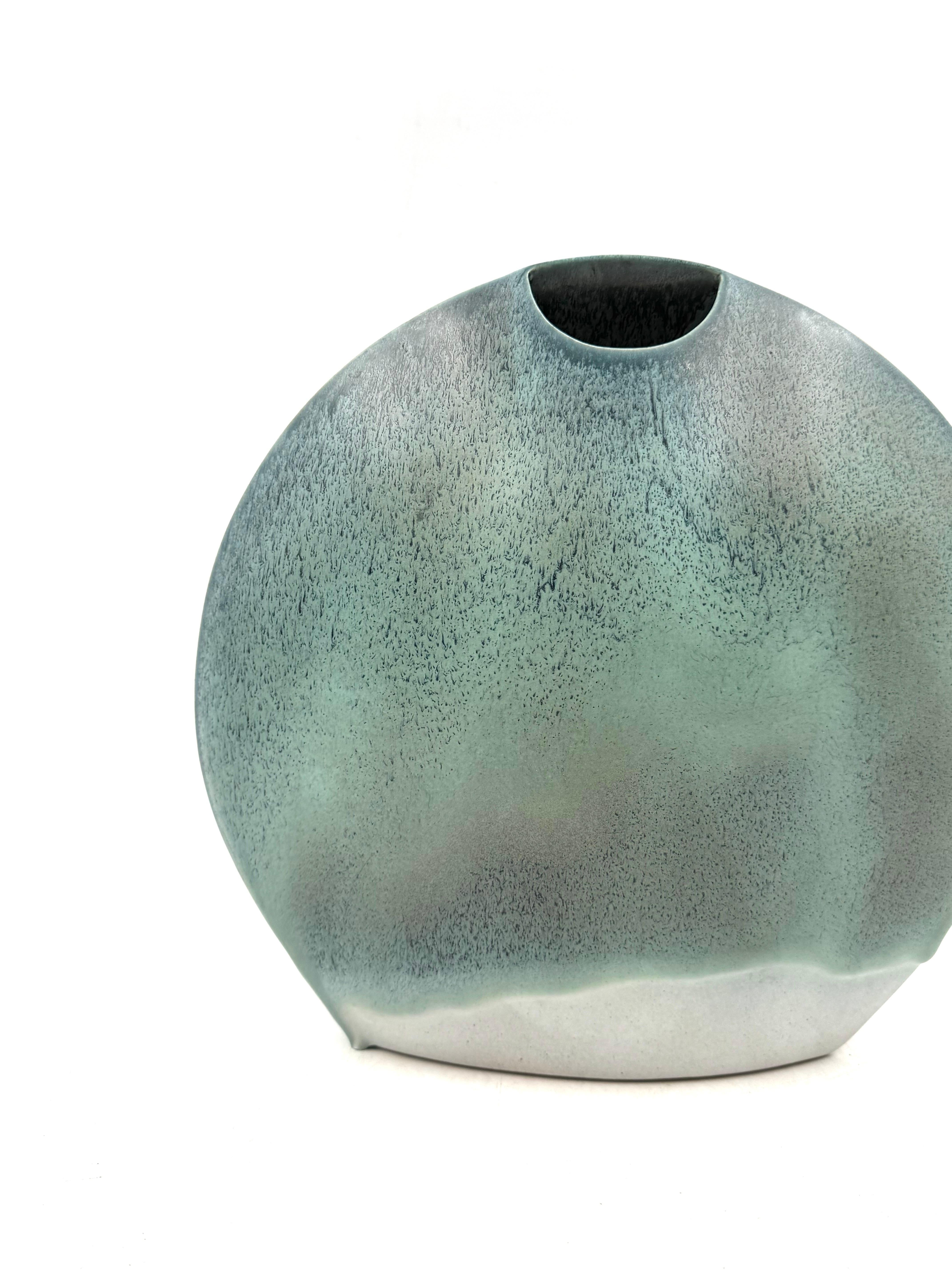 Mid-century modern blue ceramic solifleur vase, France 1970 in vendita 1