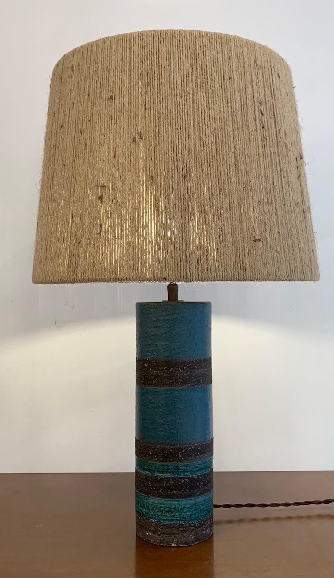 Mid-Century Modern blue ceramic table lamp by Bitossi - Italy 1960s
New rope lampshade.