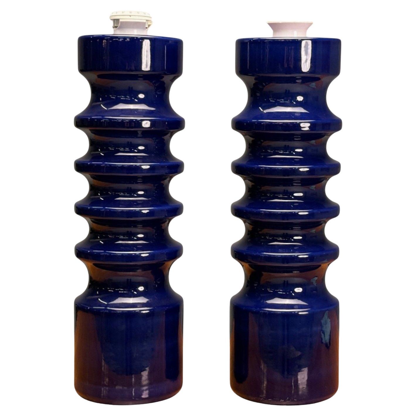 Modernité du milieu du siècle, céramique bleue, lampes de table, États-Unis, années 1960 en vente