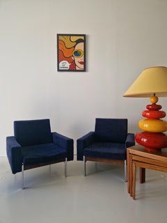 Pair of Mid-Century Modern Club Chairs Saporiti Italia Teak & Chrome 1960s