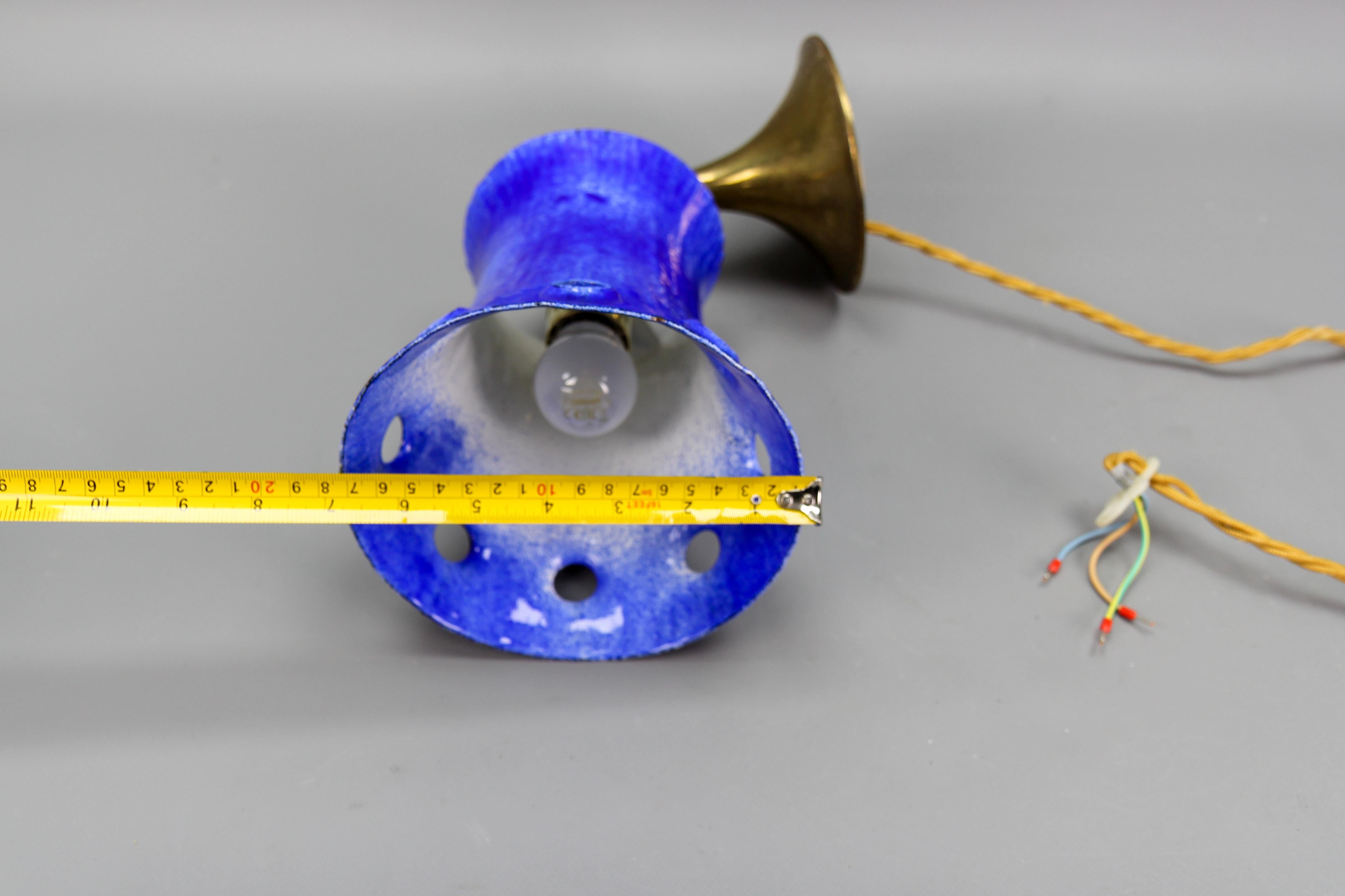 Mid-Century Modern Blue Enameled Iron Pendant Light Fixture For Sale 12