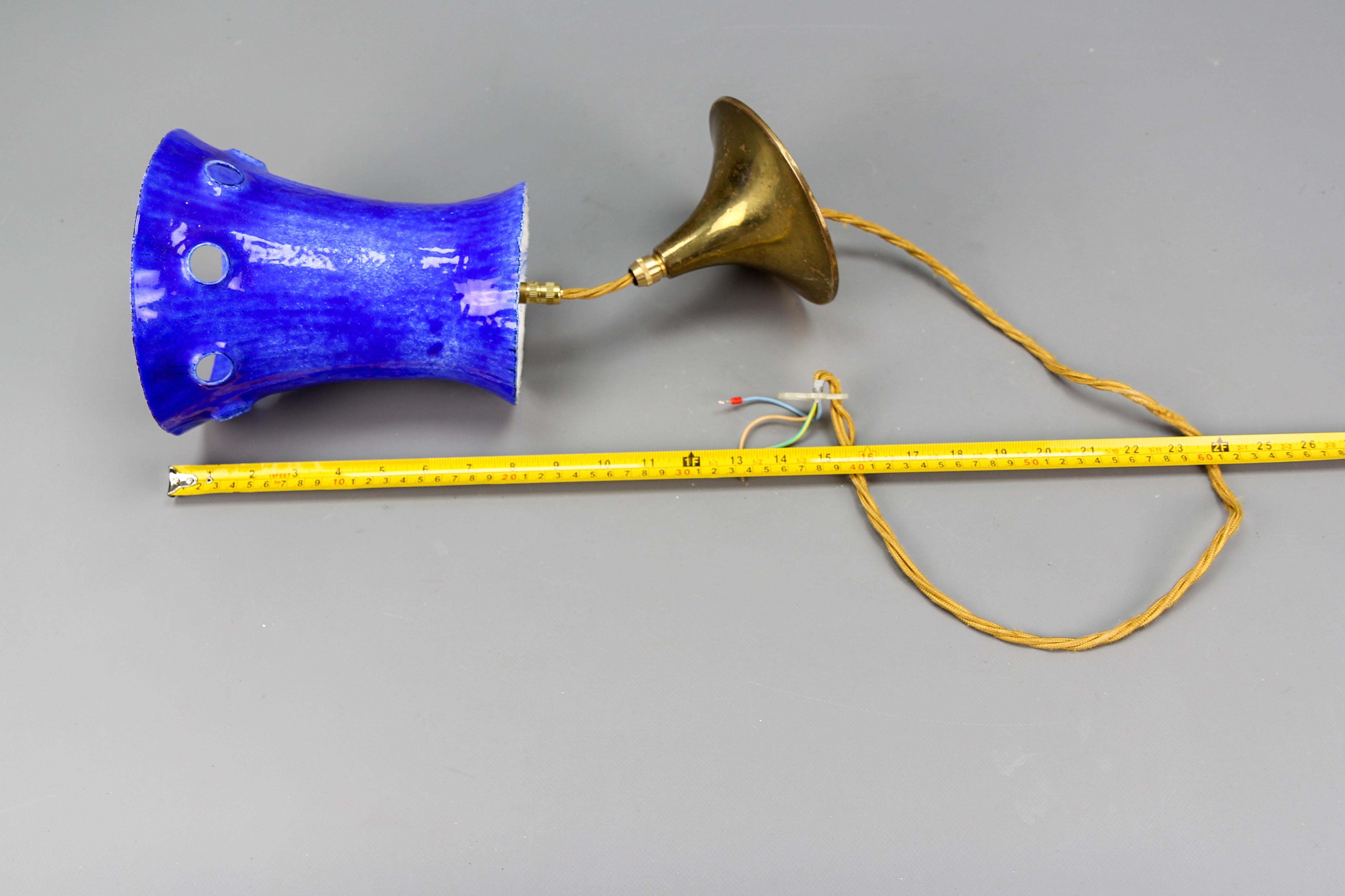 Mid-Century Modern Blue Enameled Iron Pendant Light Fixture For Sale 13