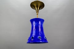 Mid-Century Modern Blue Enameled Iron Pendant Light Fixture