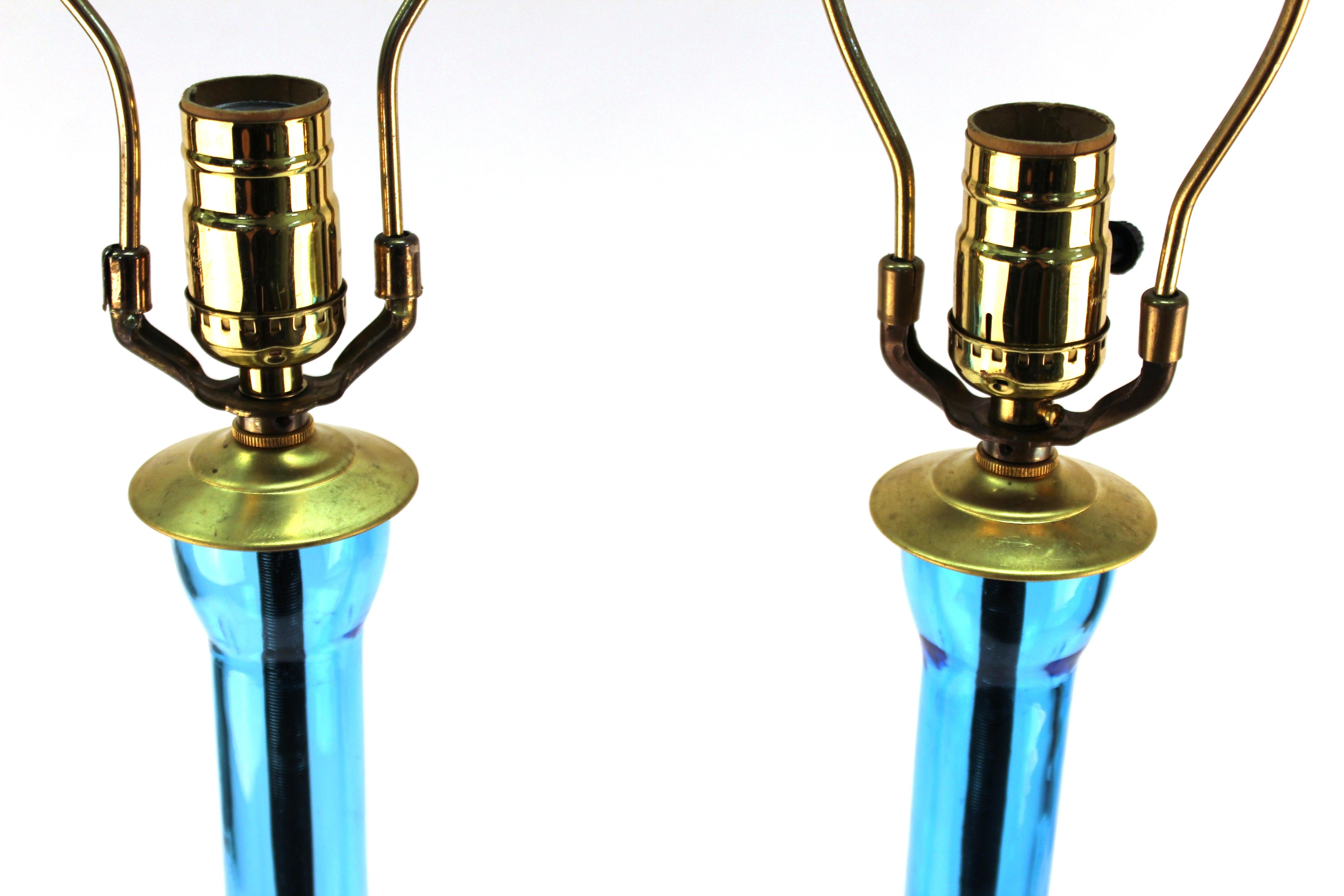 Mid-Century Modern Blue Glass Table Lamps 5