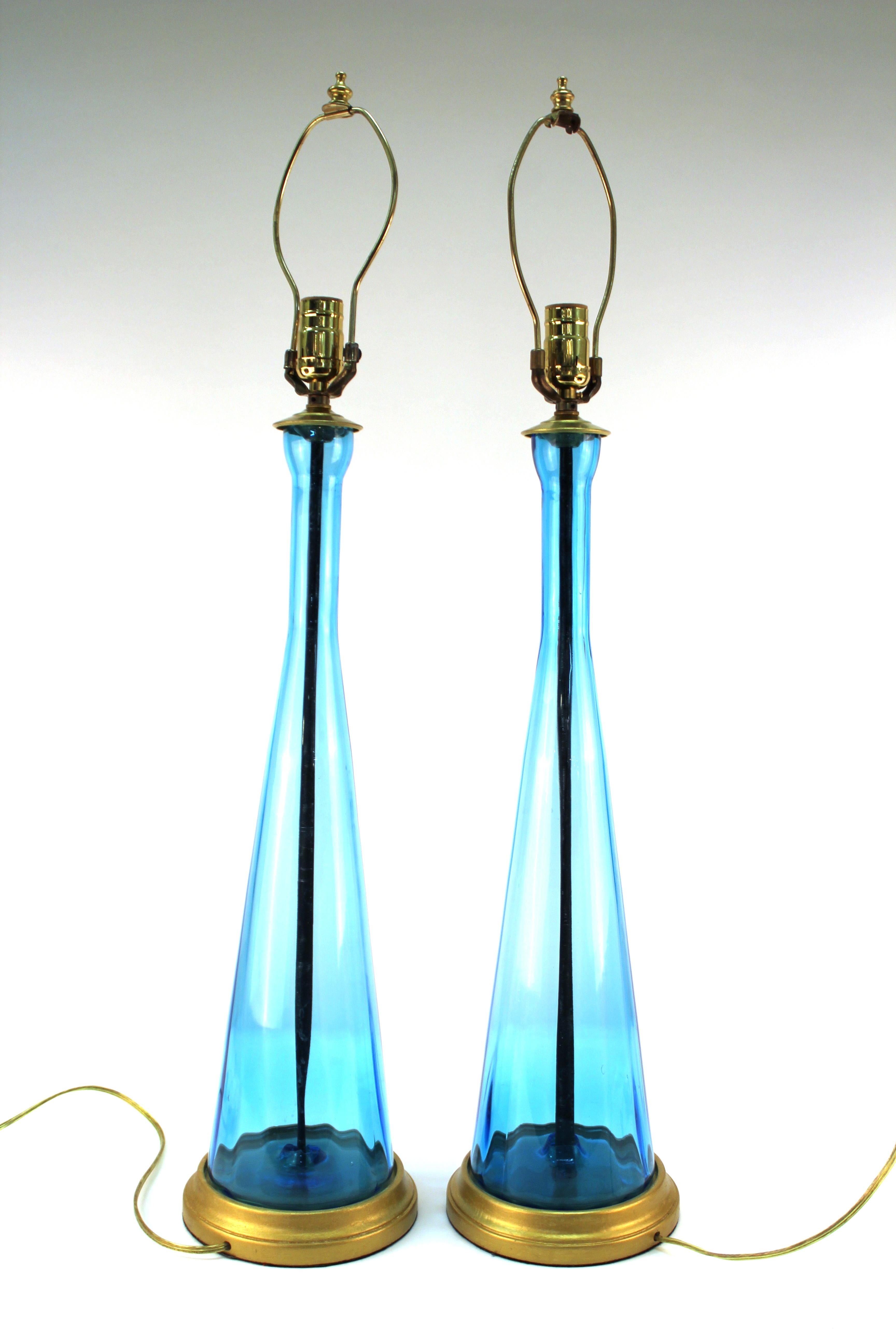 20th Century Mid-Century Modern Blue Glass Table Lamps