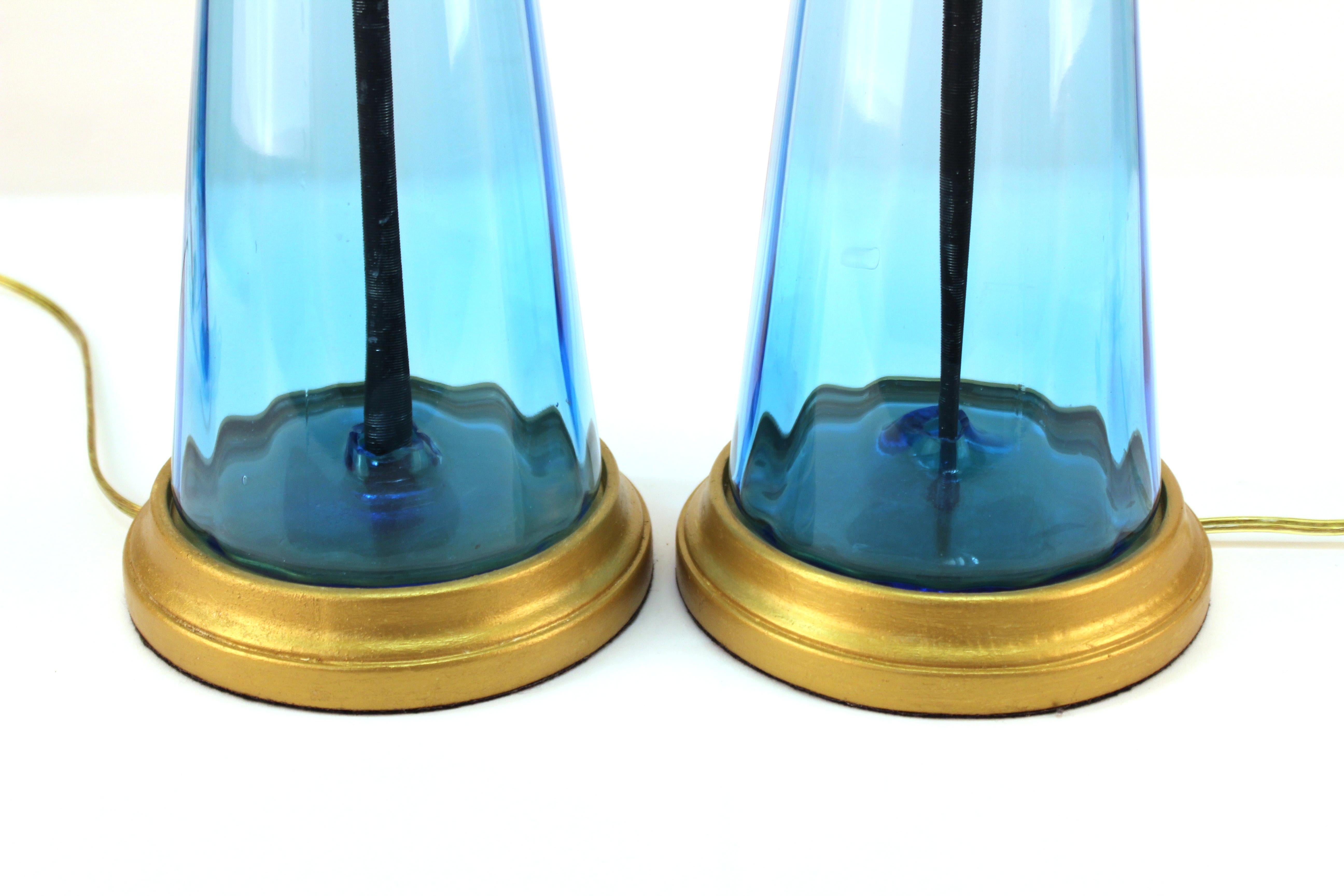 Mid-Century Modern Blue Glass Table Lamps 1