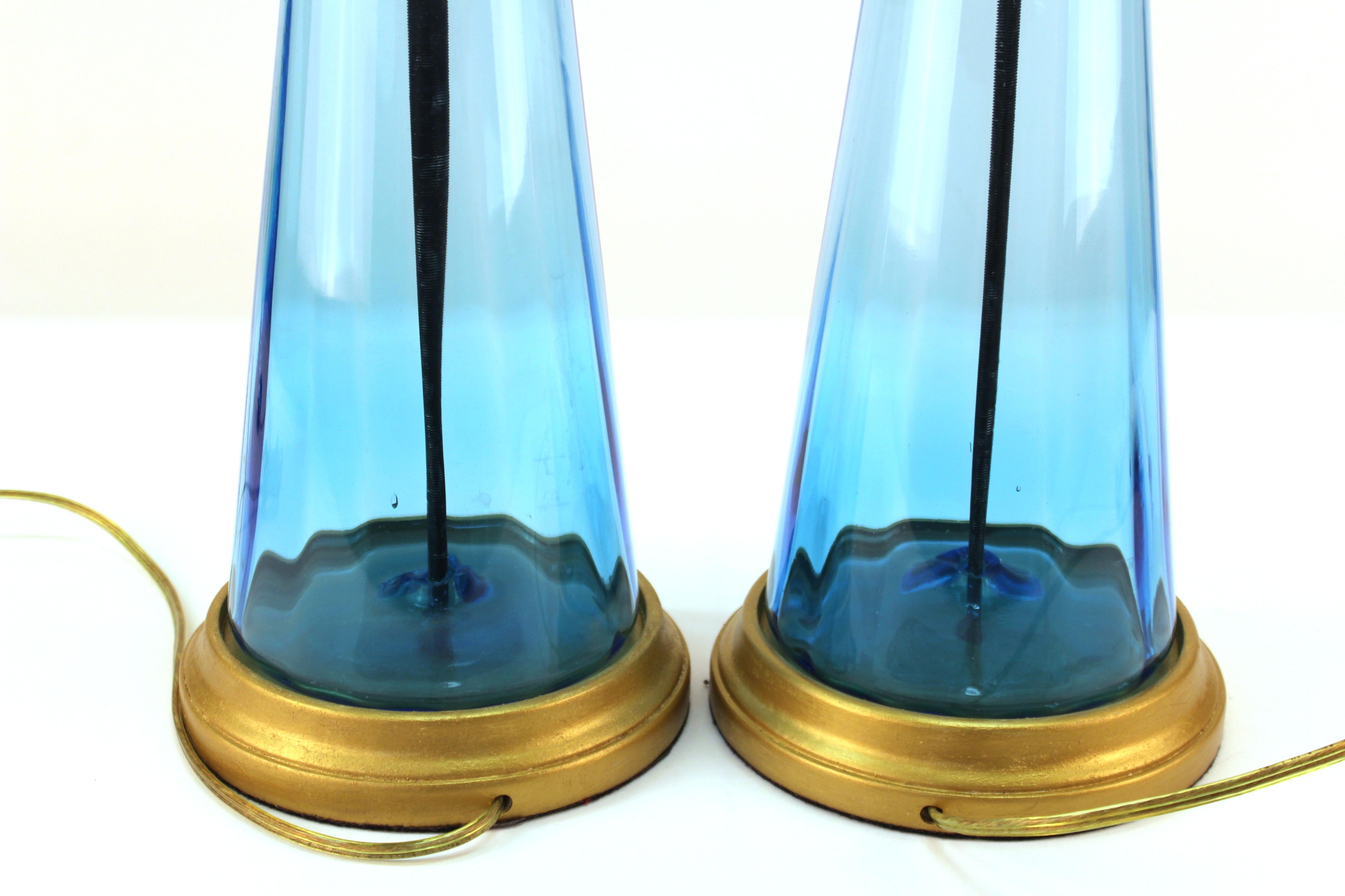 Mid-Century Modern Blue Glass Table Lamps 2