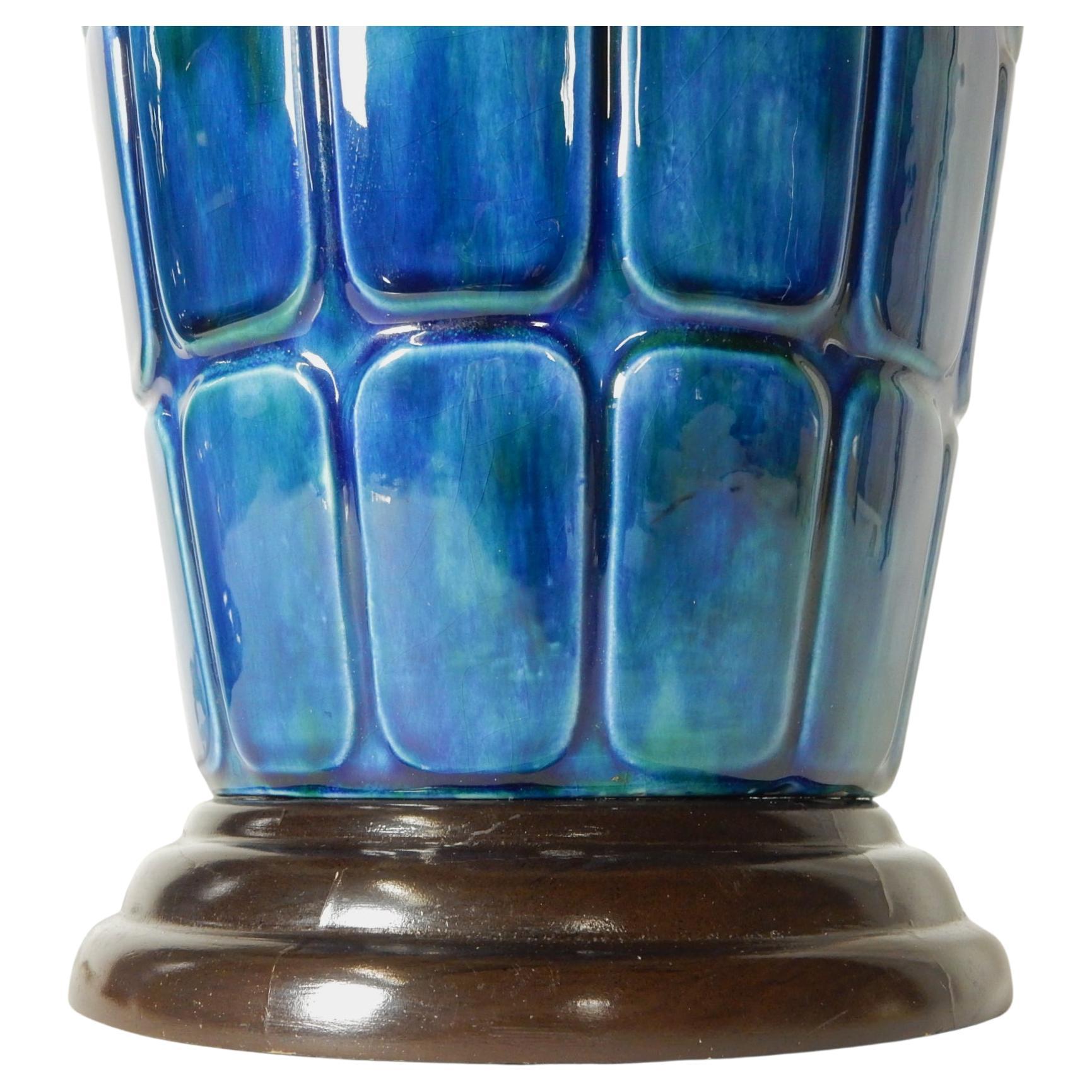 20th Century Mid-Century Modern Blue Glazed Ceramic Bottle Lamps