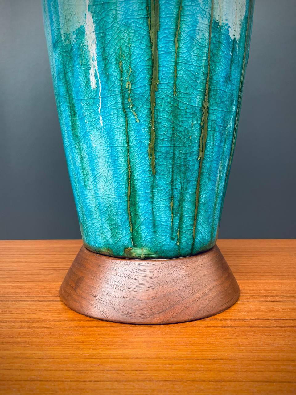 Mid-Century Modern Blue Glazed Ceramic Table Lamp For Sale 5