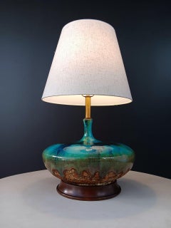 Mid-Century Modern Blue Glazed Ceramic Table Lamp