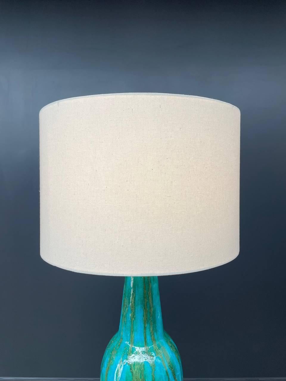 American Mid-Century Modern Blue Glazed Ceramic Table Lamp For Sale