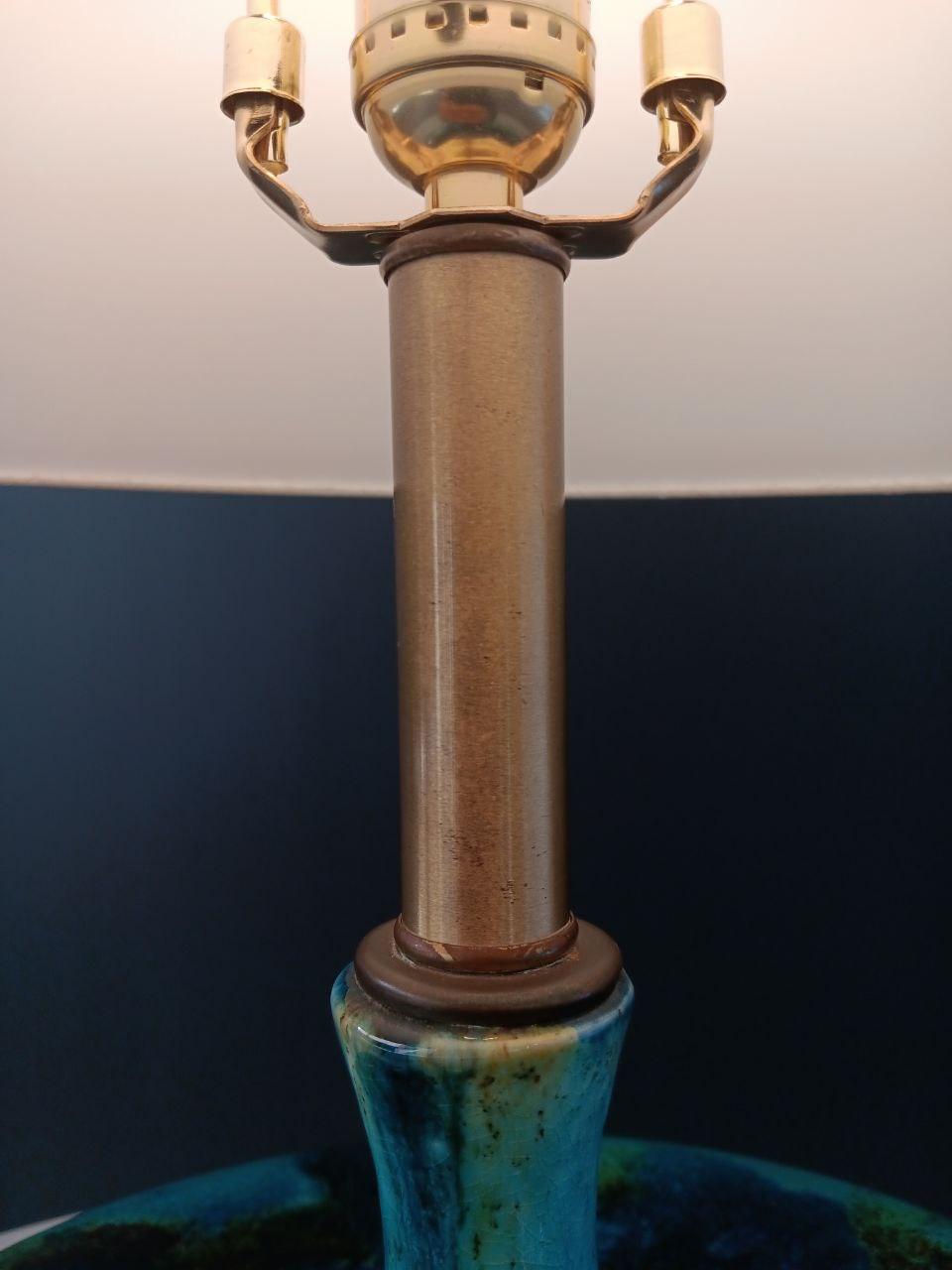 Mid-Century Modern Blue Glazed Ceramic Table Lamp For Sale 2