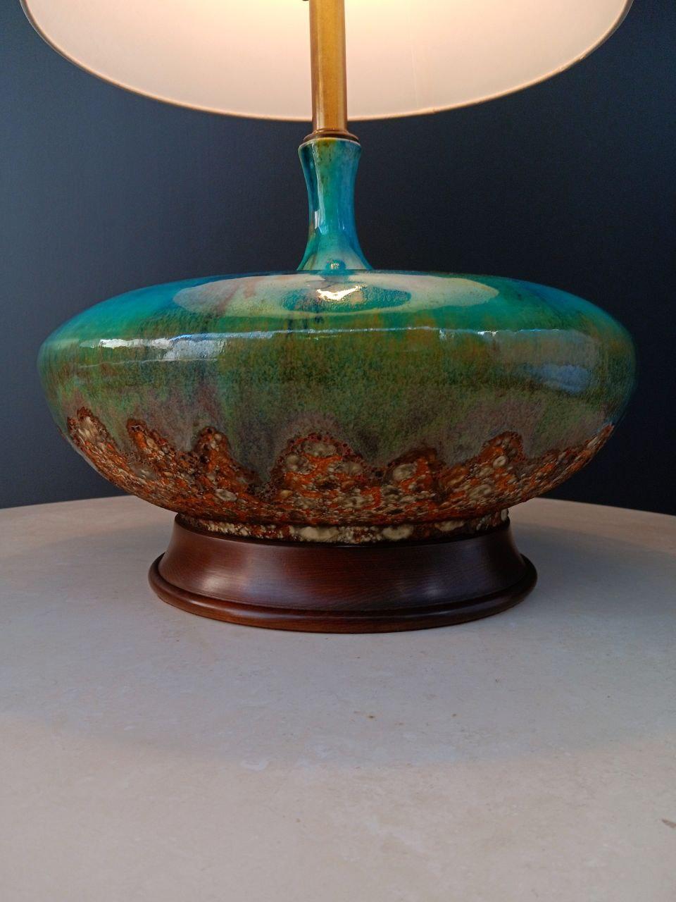 Mid-Century Modern Blue Glazed Ceramic Table Lamp 4