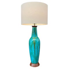 Mid-Century Modern Blue Glazed Ceramic Table Lamp