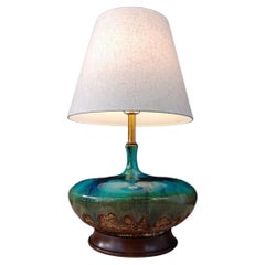 Vintage Mid-Century Modern Blue Glazed Ceramic Table Lamp