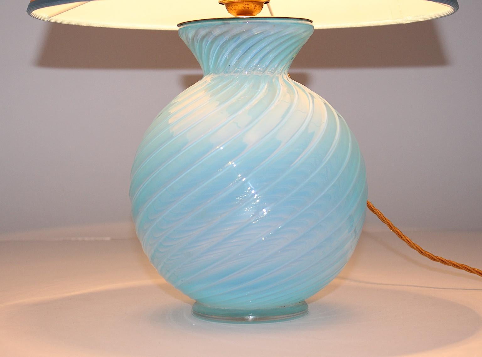 Mid-Century Modern Blue Gold Vintage Glass Table Lamp Barovier & Toso Italy 1950 For Sale 1
