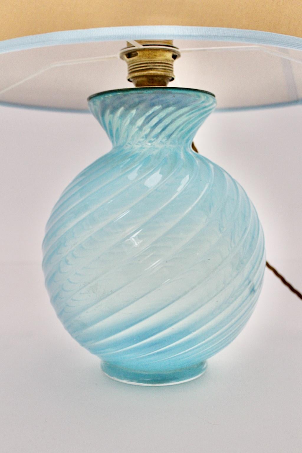 Mid-Century Modern Blue Gold Vintage Glass Table Lamp Barovier & Toso Italy 1950 For Sale 2