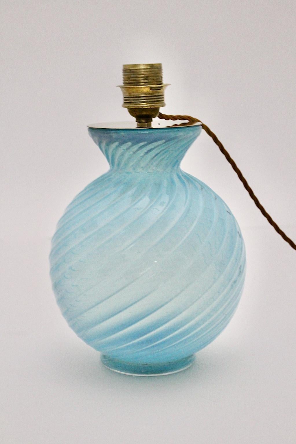 Mid-Century Modern Blue Gold Vintage Glass Table Lamp Barovier & Toso Italy 1950 For Sale 3