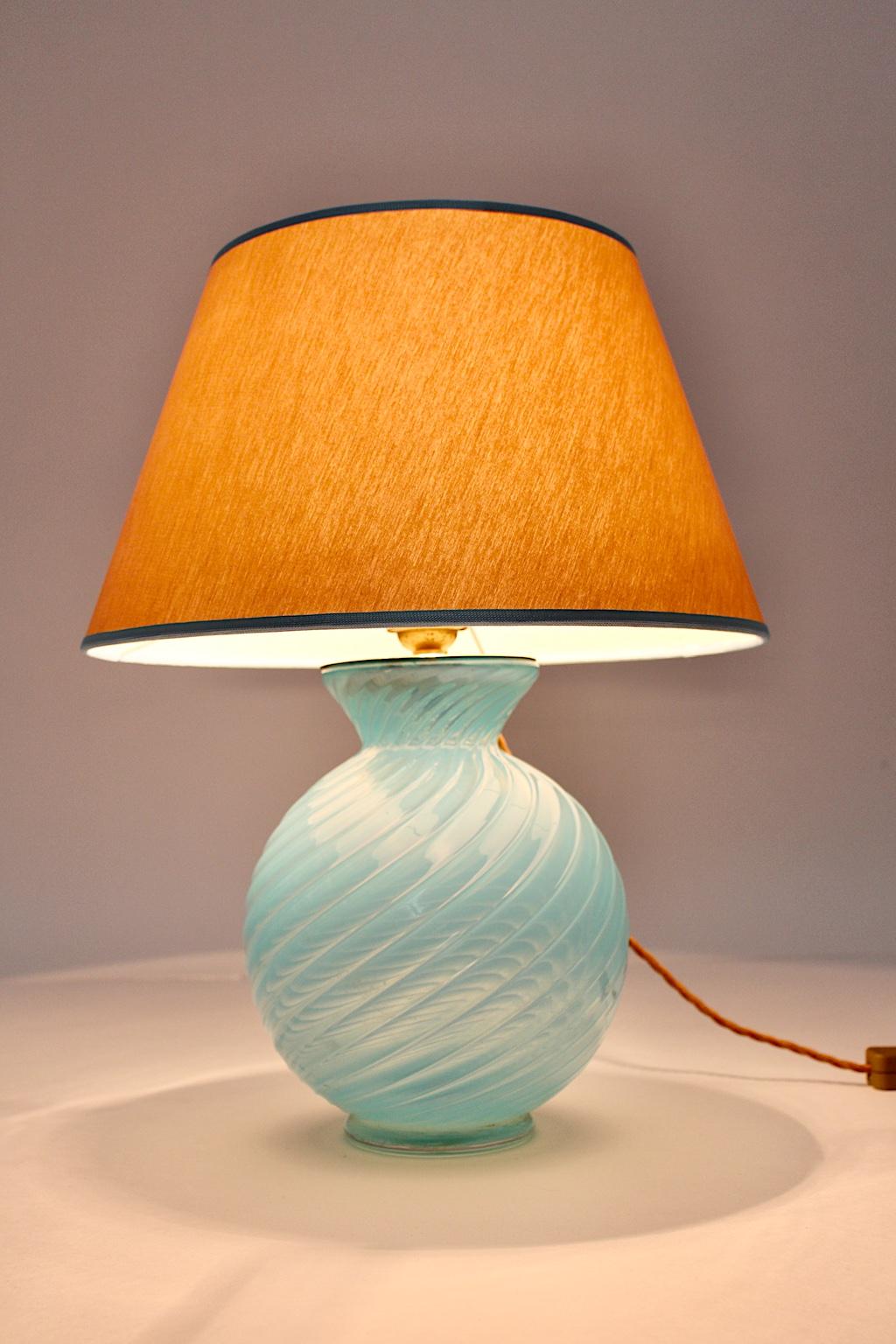 Italian Mid-Century Modern Blue Gold Vintage Glass Table Lamp Barovier & Toso Italy 1950 For Sale