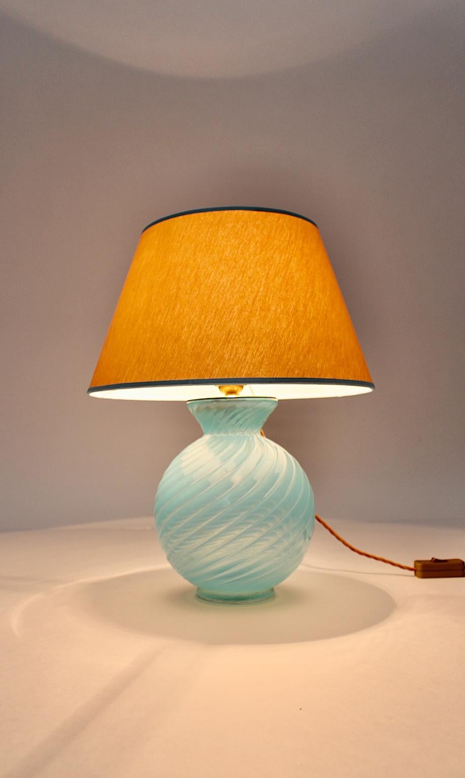 Mid-Century Modern Blue Gold Vintage Glass Table Lamp Barovier & Toso Italy 1950 In Good Condition For Sale In Vienna, AT