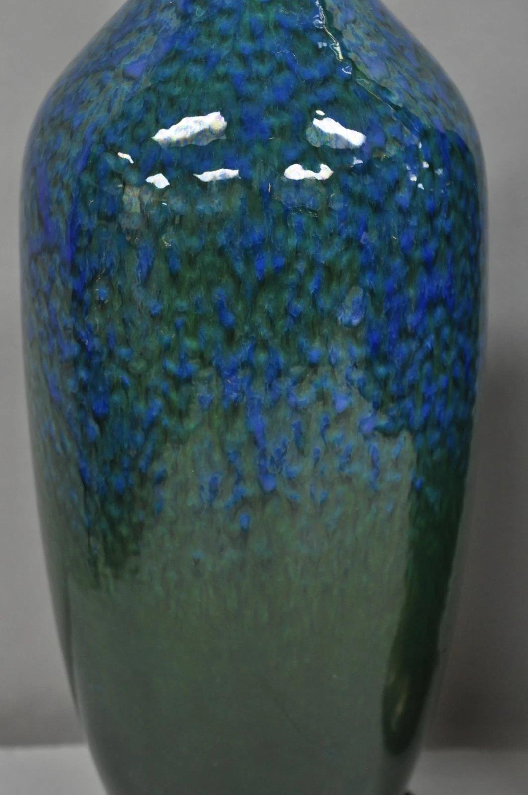 Inconnu Paire de lampes de table en céramique émaillée bleue et verte 