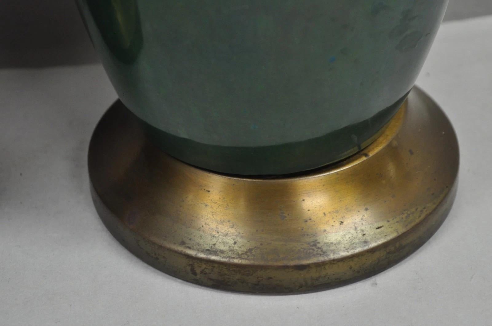 Céramique Paire de lampes de table en céramique émaillée bleue et verte 