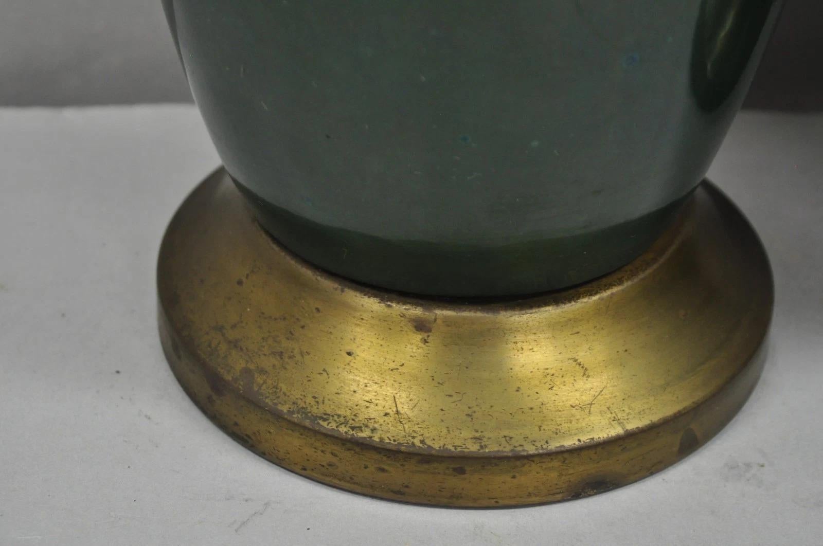 Paire de lampes de table en céramique émaillée bleue et verte 