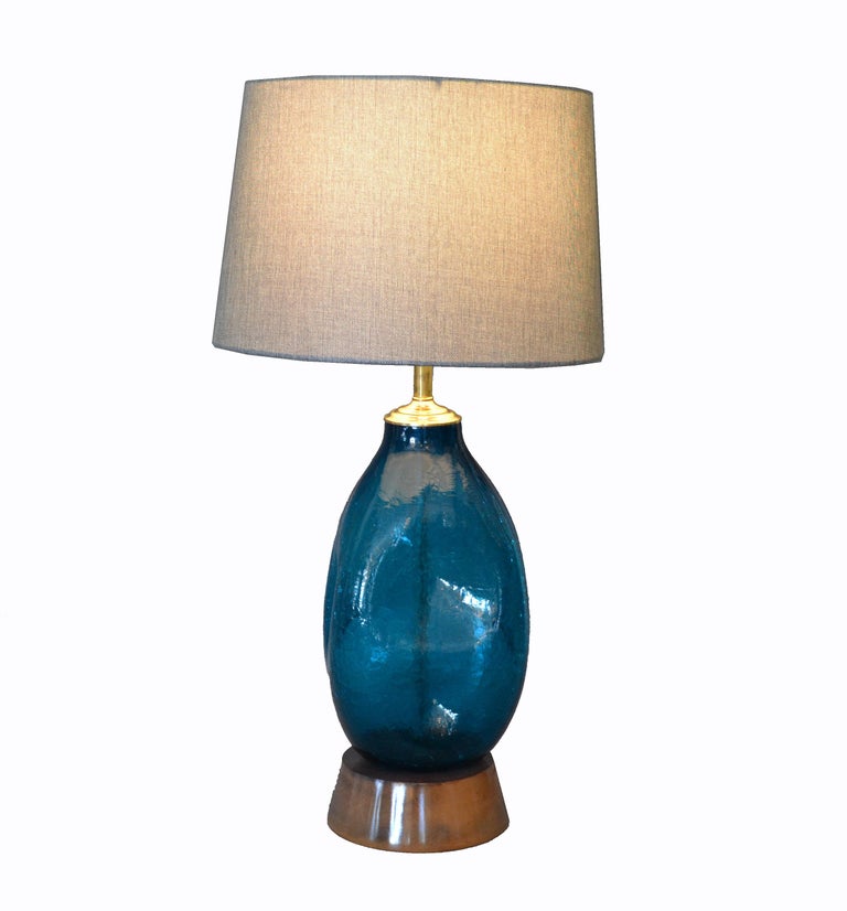 MidCentury Modern Blue Hand Blown Art Glass Table Lamp For Sale at 1stDibs blown glass lamp