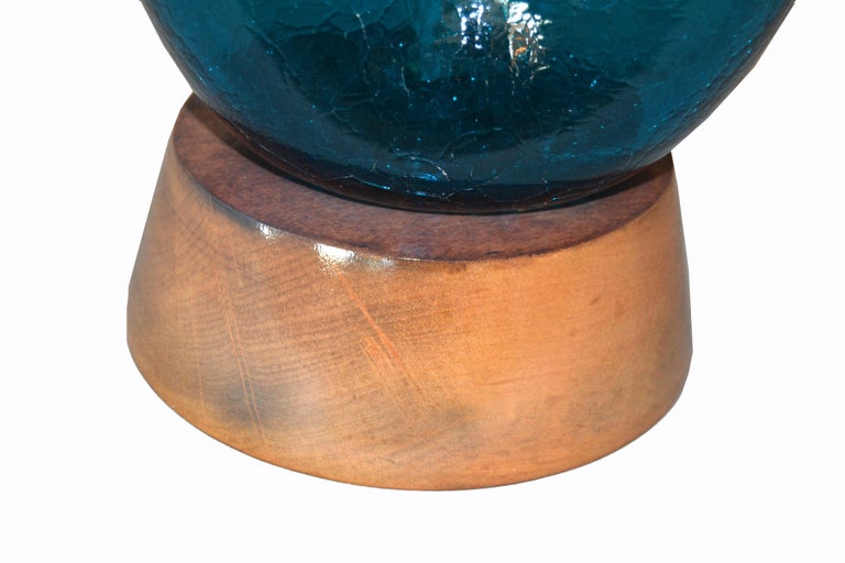 Mid-Century Modern Blue Hand Blown Art Glass Table Lamp  For Sale 1