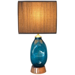 Mid-Century Modern Blue Hand Blown Art Glass Table Lamp