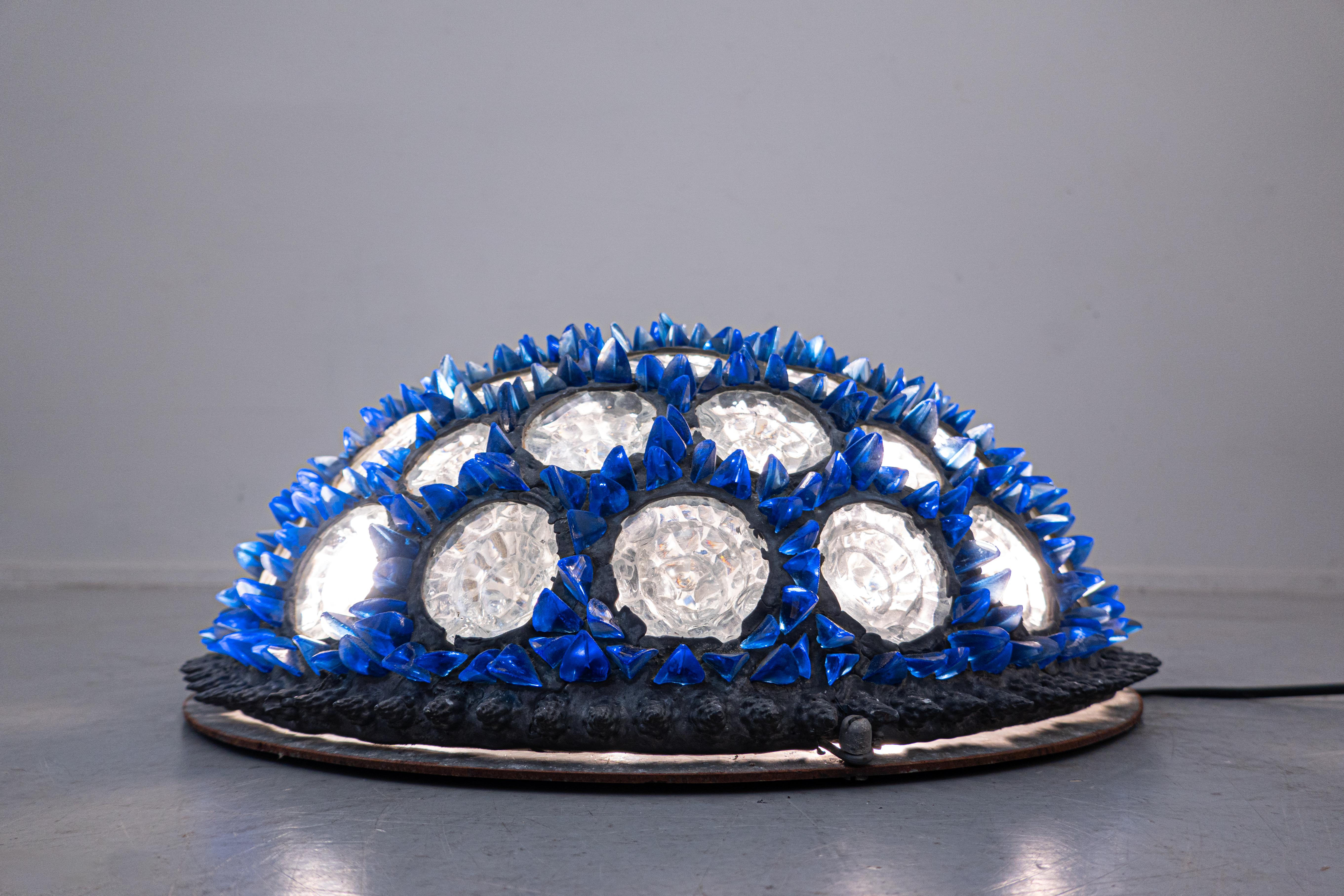 Plafonnier italien bleu moderne du milieu du siècle, verre de Murano, années 1970.