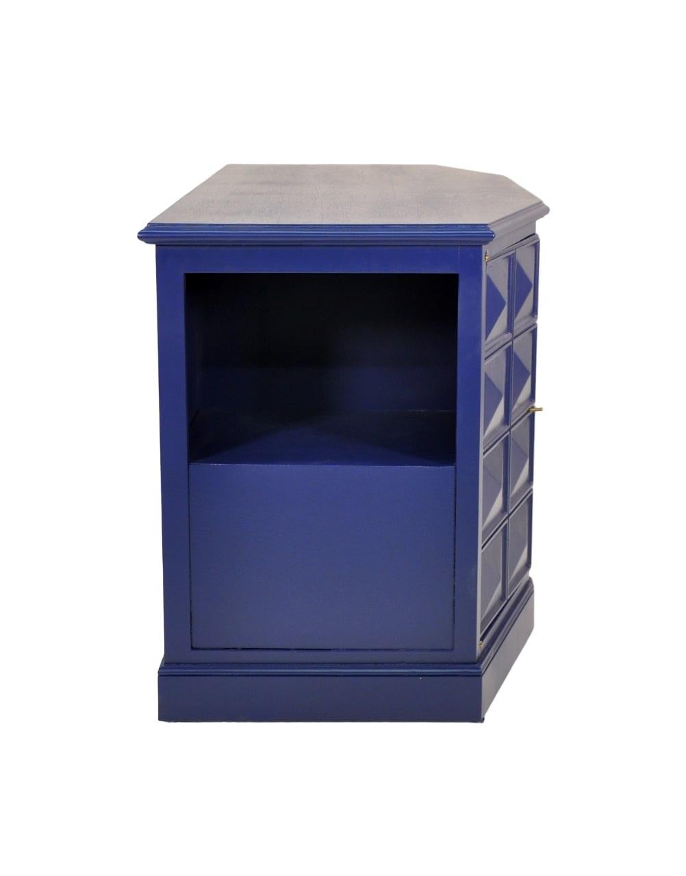 Blue Lacquer and Brass Diamond Front Desk 1