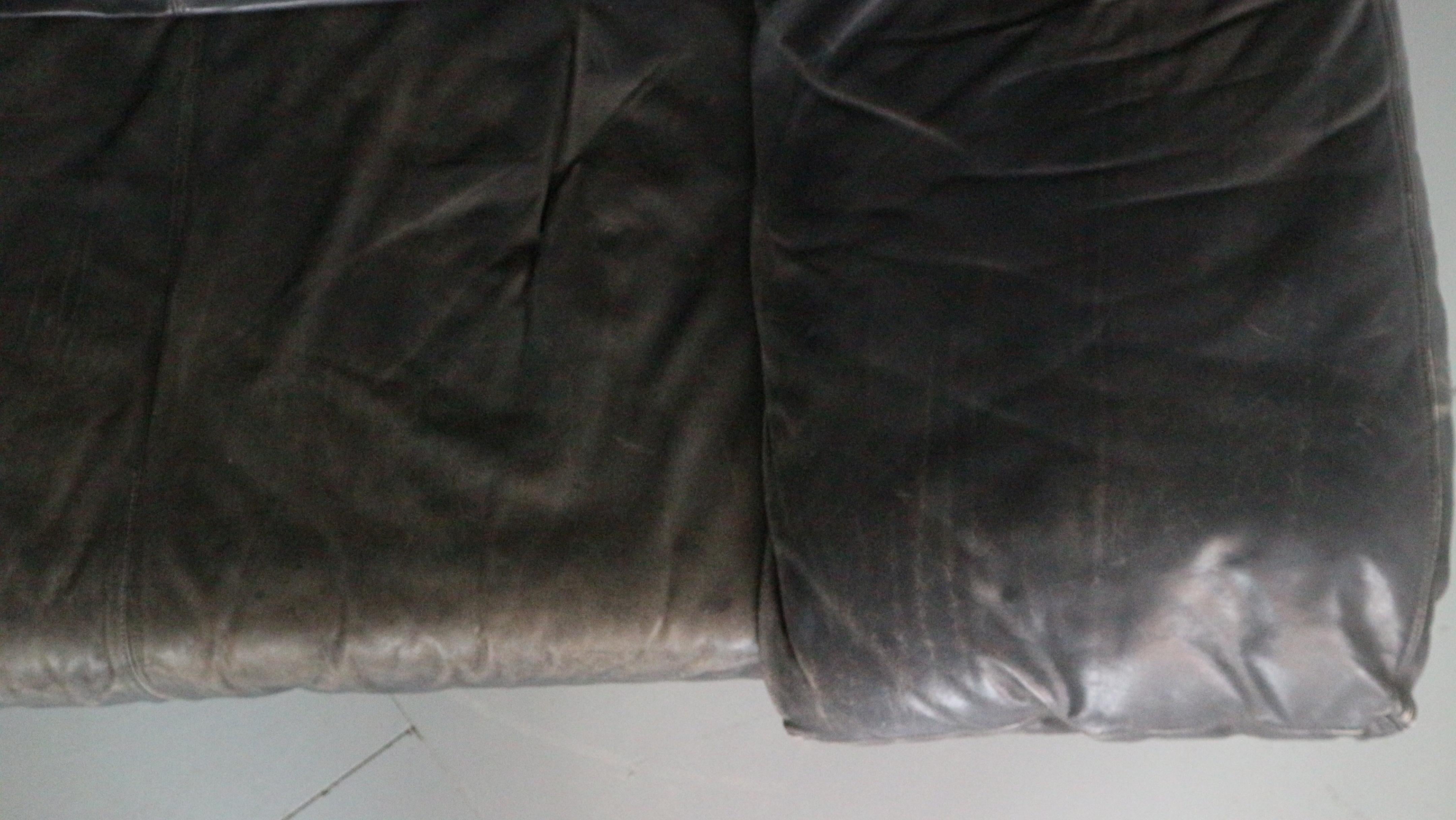 Mid- Century Modern Blue Leather 2- Seater Sofa 