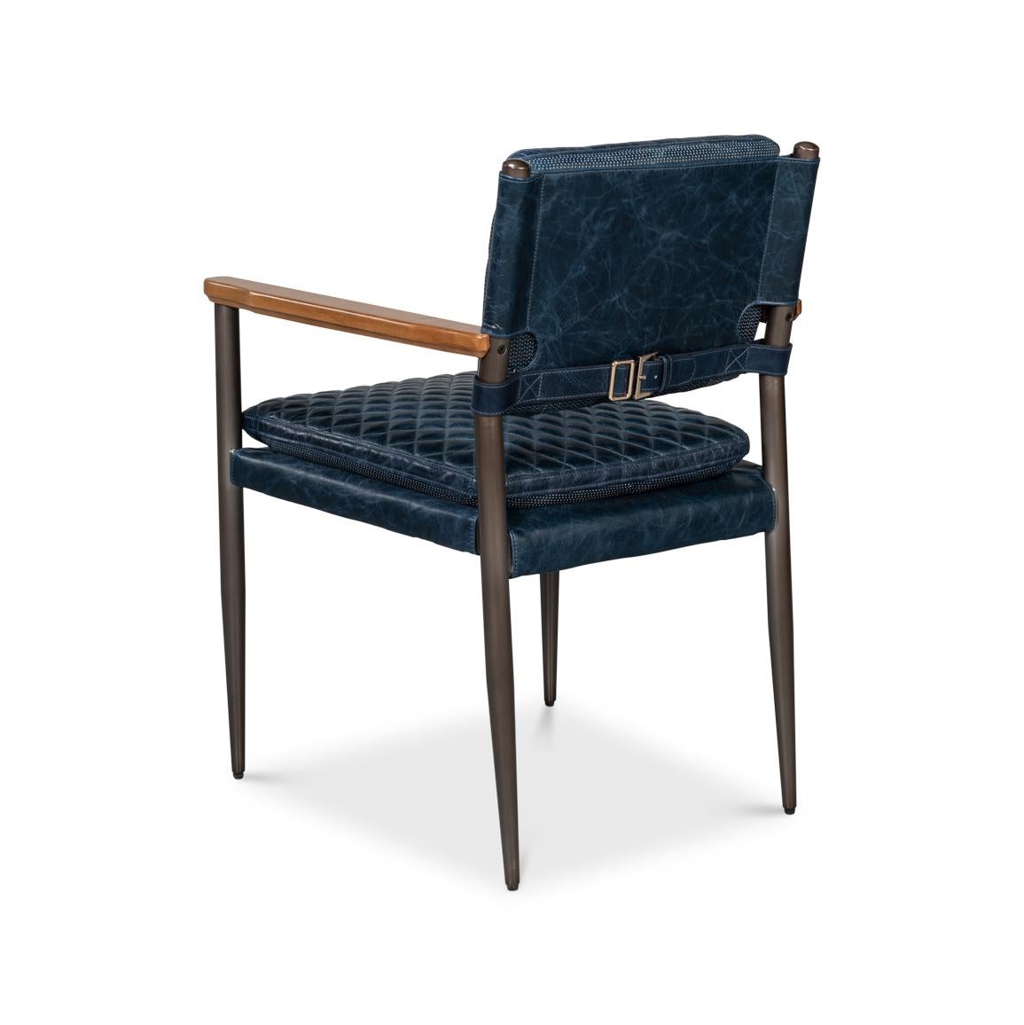 Fauteuil en cuir bleu moderne du milieu du siècle Neuf - En vente à Westwood, NJ