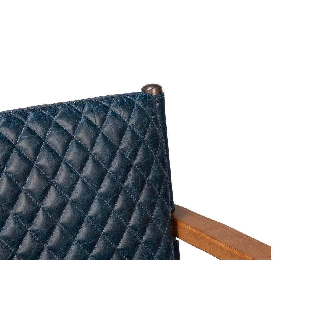 Métal Fauteuil en cuir bleu moderne du milieu du siècle en vente