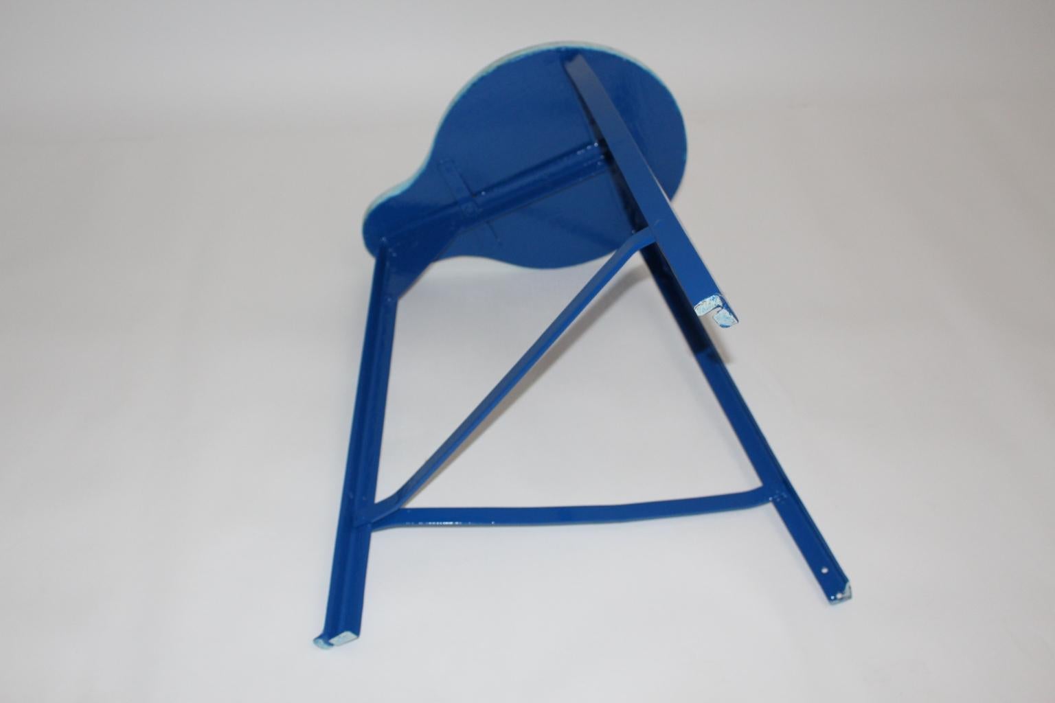 Mid-Century Modern Blue Metal Vintage Industry Stool, 1950s In Good Condition For Sale In Vienna, AT