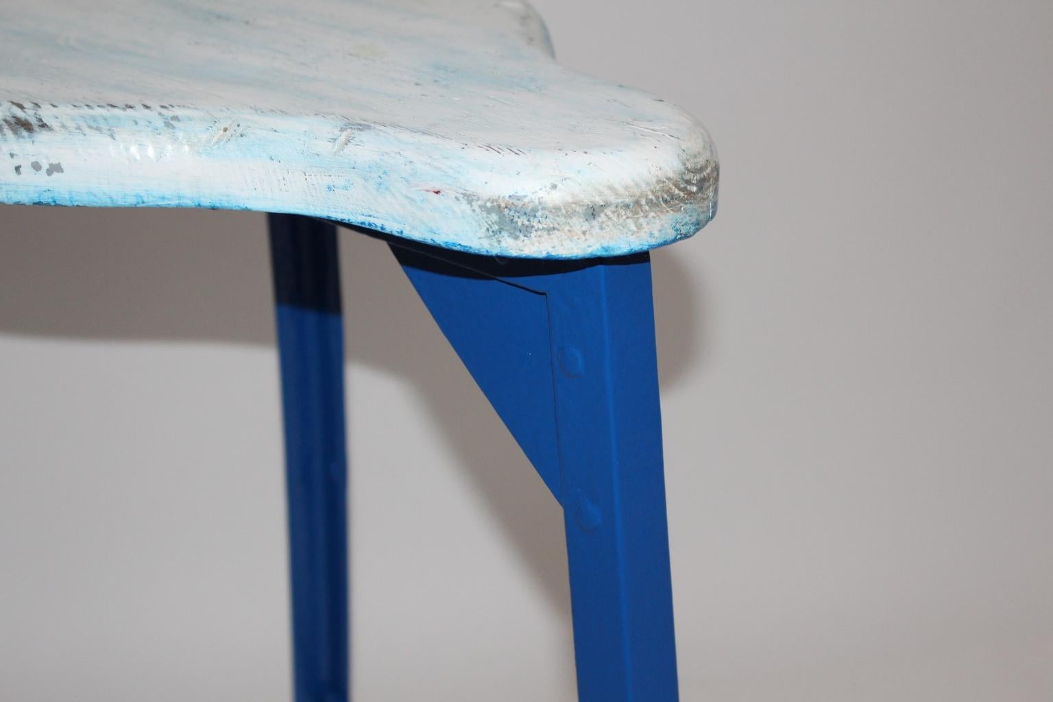 Spruce Mid-Century Modern Blue Metal Vintage Industry Stool, 1950s For Sale