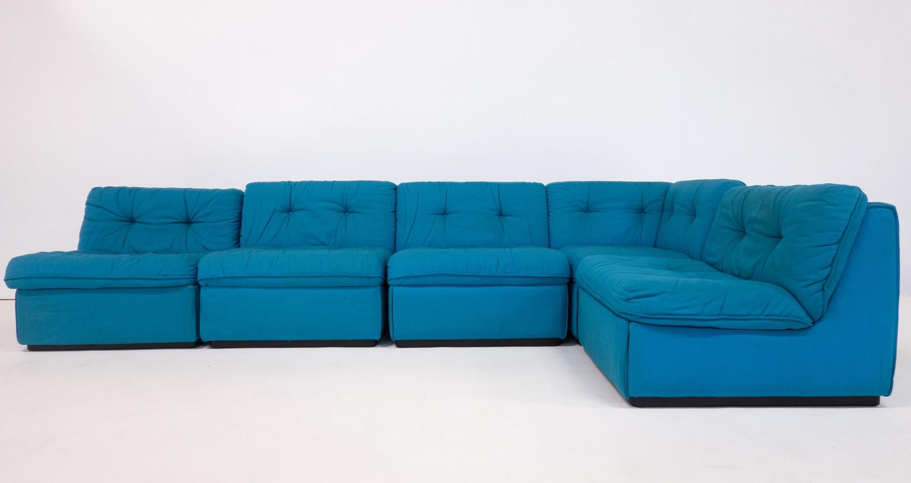 Italian Mid-Century Modern Blue Modular Sofa, Italy, 1960s For Sale
