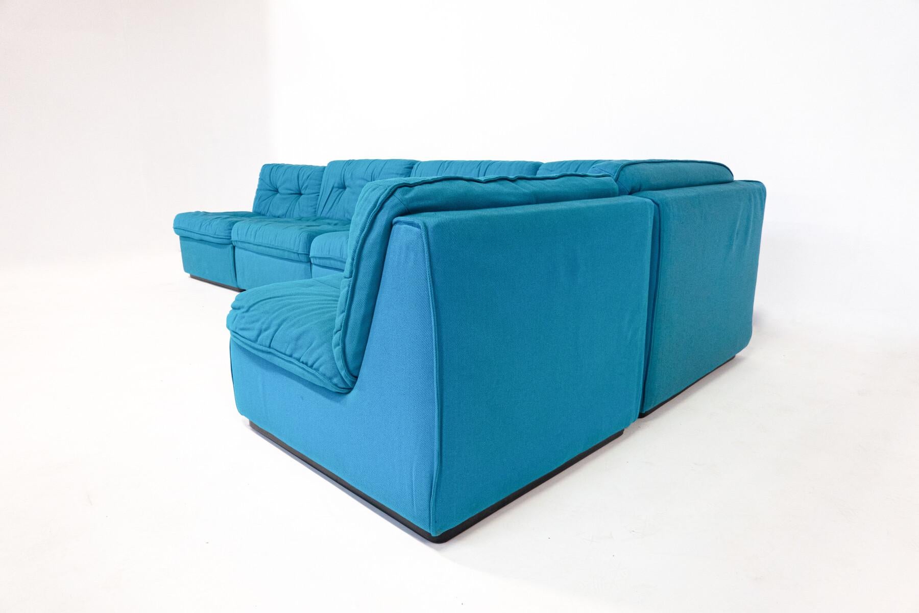 Blaues modulares Mid-Century-Modern-Sofa, Italien, 1960er Jahre (Mitte des 20. Jahrhunderts) im Angebot