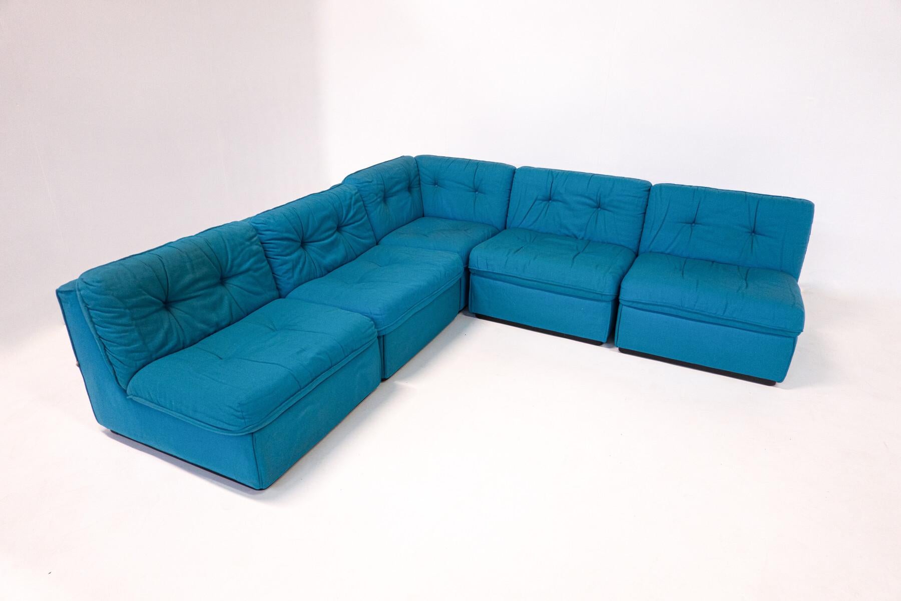 Fabric Mid-Century Modern Blue Modular Sofa, Italy, 1960s For Sale